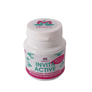 Collagen Invita Active 60 Kapseln enthält natives Fischkollagen, Collagen Typ2, ergänzt mit Hyauloronsäure, Extrakt aus Indischen Weihrauchpflanzen und Glukosaminsulfat